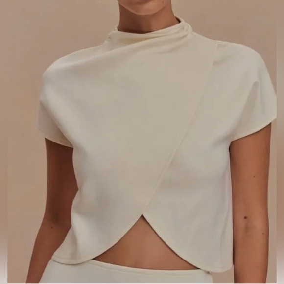 Meshki Tops - Meshki Cream High Neck Scuba Jersey Top